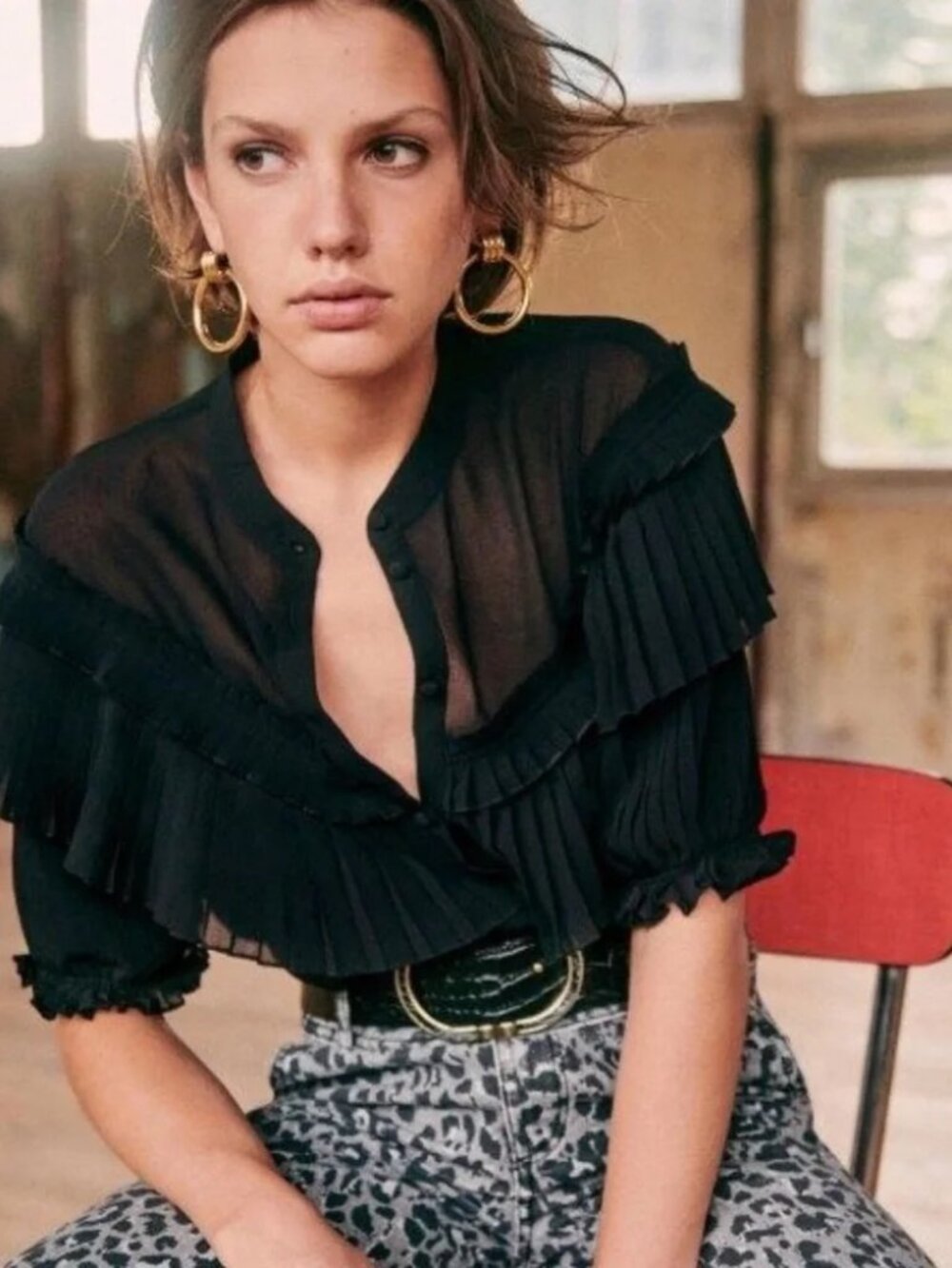 The Sézane Tomette Shirt in Black